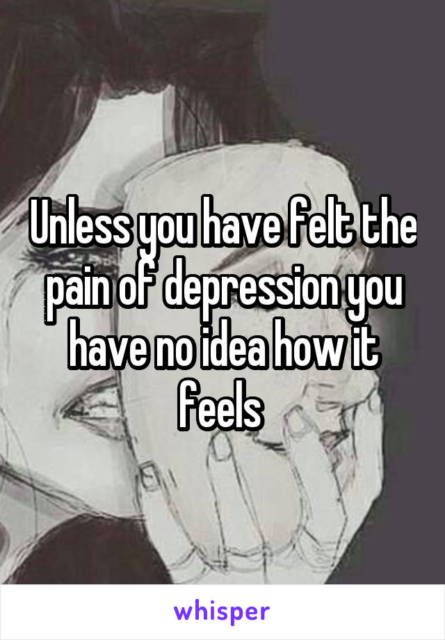 Unless you have felt the pain of depression you have no idea how it feels 