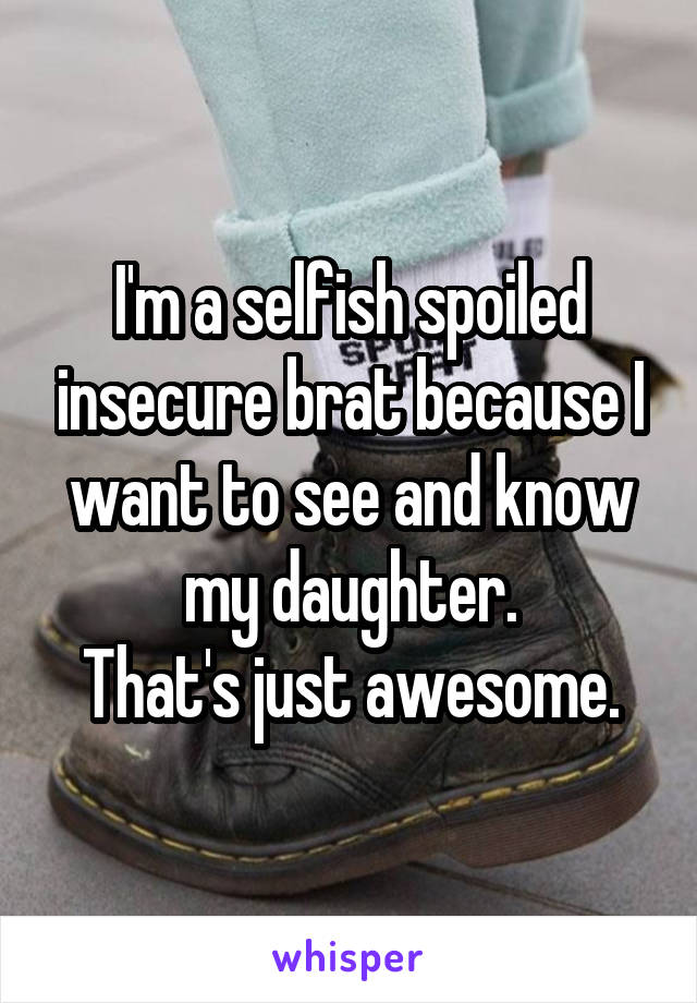 I'm a selfish spoiled insecure brat because I want to see and know my daughter.
That's just awesome.
