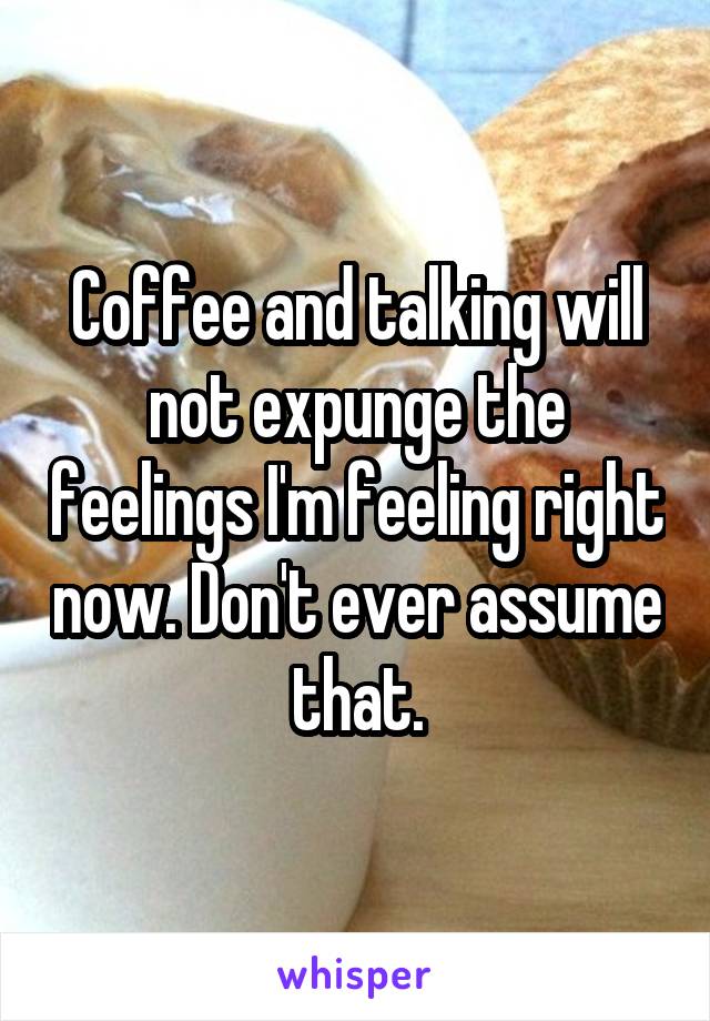 Coffee and talking will not expunge the feelings I'm feeling right now. Don't ever assume that.