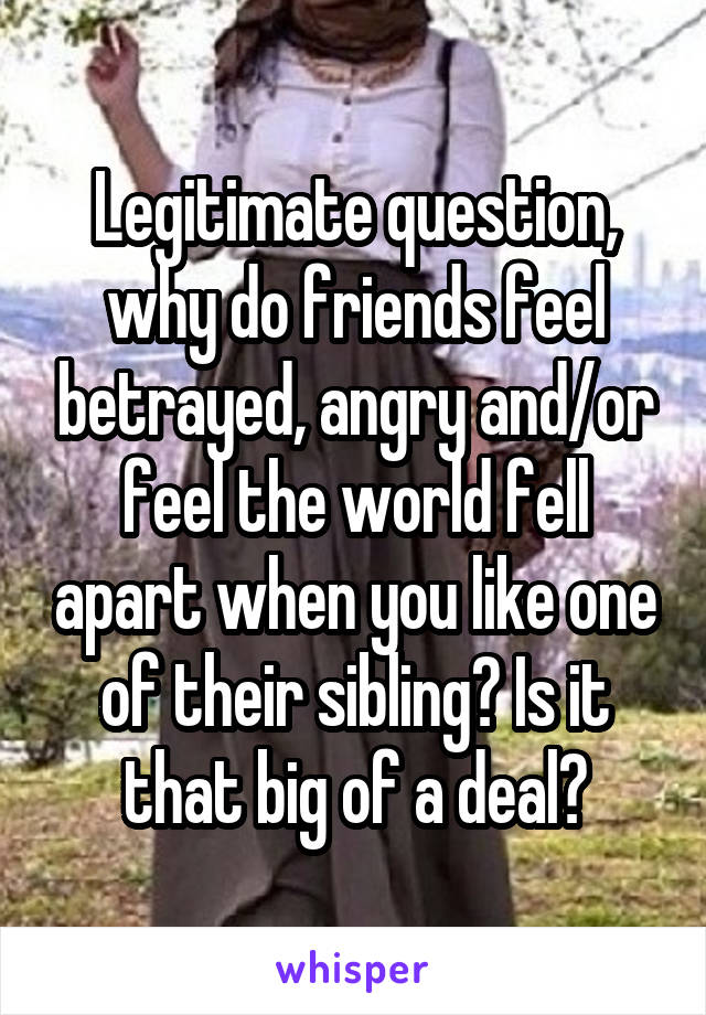 Legitimate question, why do friends feel betrayed, angry and/or feel the world fell apart when you like one of their sibling? Is it that big of a deal?