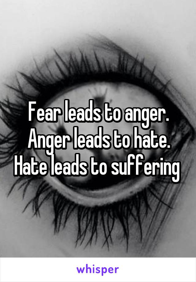 Fear leads to anger. Anger leads to hate. Hate leads to suffering 