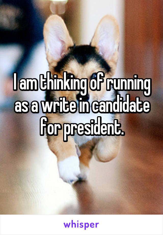 I am thinking of running as a write in candidate for president.
