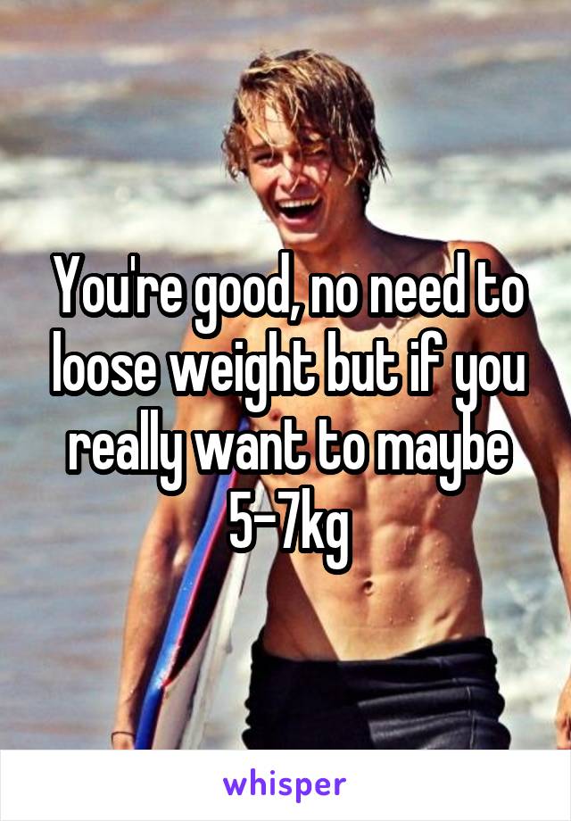 You're good, no need to loose weight but if you really want to maybe 5-7kg