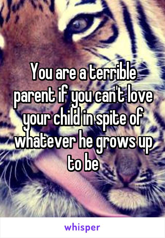 You are a terrible parent if you can't love your child in spite of whatever he grows up to be