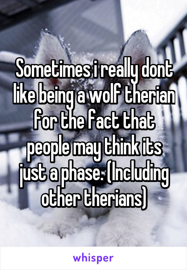 Sometimes i really dont like being a wolf therian for the fact that people may think its just a phase. (Including other therians)