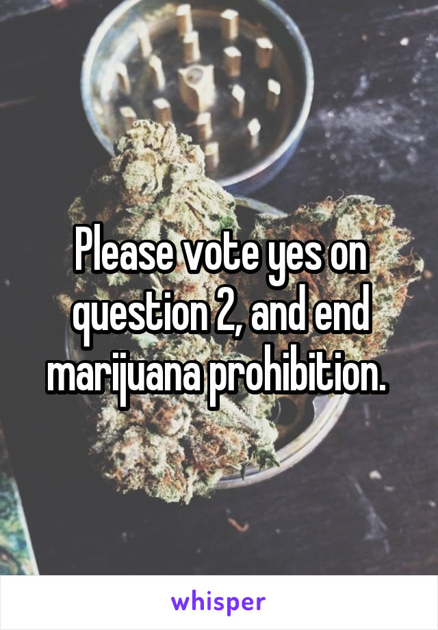 Please vote yes on question 2, and end marijuana prohibition. 