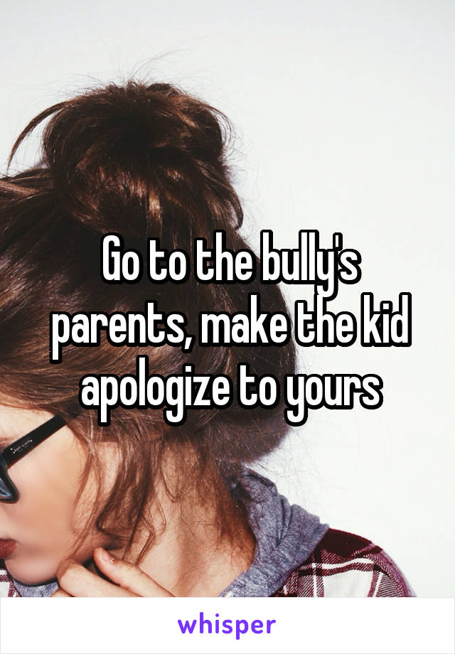 Go to the bully's parents, make the kid apologize to yours