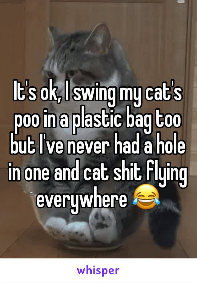 It's ok, I swing my cat's poo in a plastic bag too but I've never had a hole in one and cat shit flying everywhere 😂