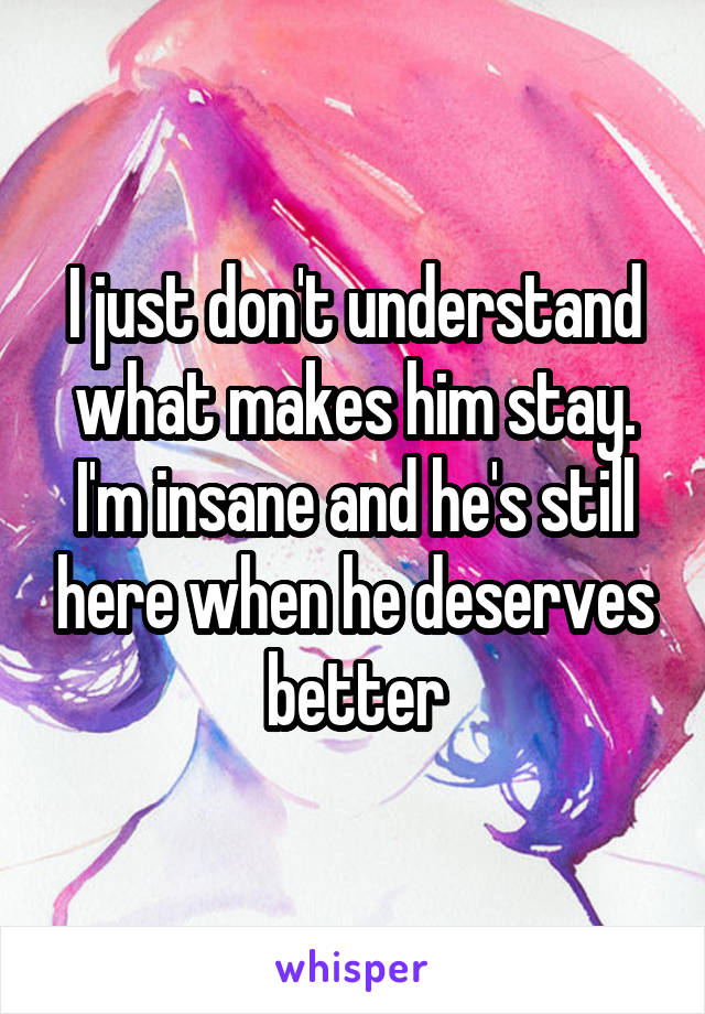 I just don't understand what makes him stay. I'm insane and he's still here when he deserves better