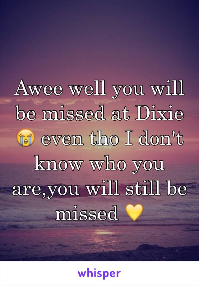 Awee well you will be missed at Dixie 😭 even tho I don't know who you are,you will still be missed 💛