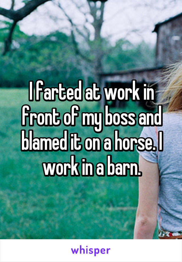 I farted at work in front of my boss and blamed it on a horse. I work in a barn.