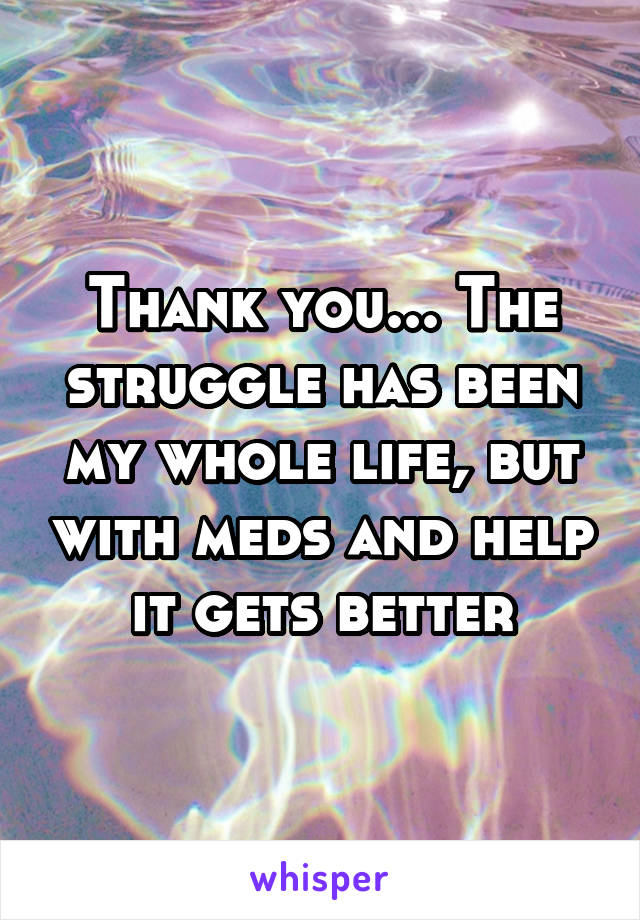 Thank you... The struggle has been my whole life, but with meds and help it gets better