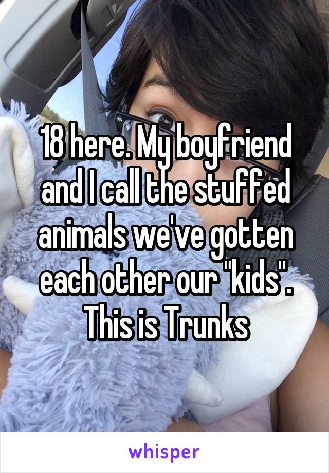 18 here. My boyfriend and I call the stuffed animals we've gotten each other our "kids". This is Trunks