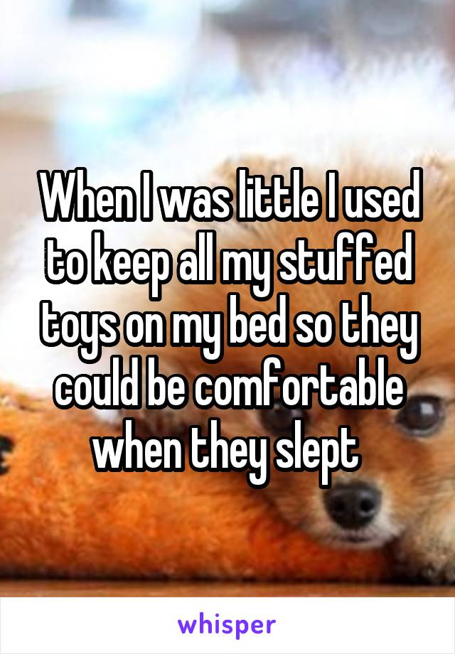 When I was little I used to keep all my stuffed toys on my bed so they could be comfortable when they slept 