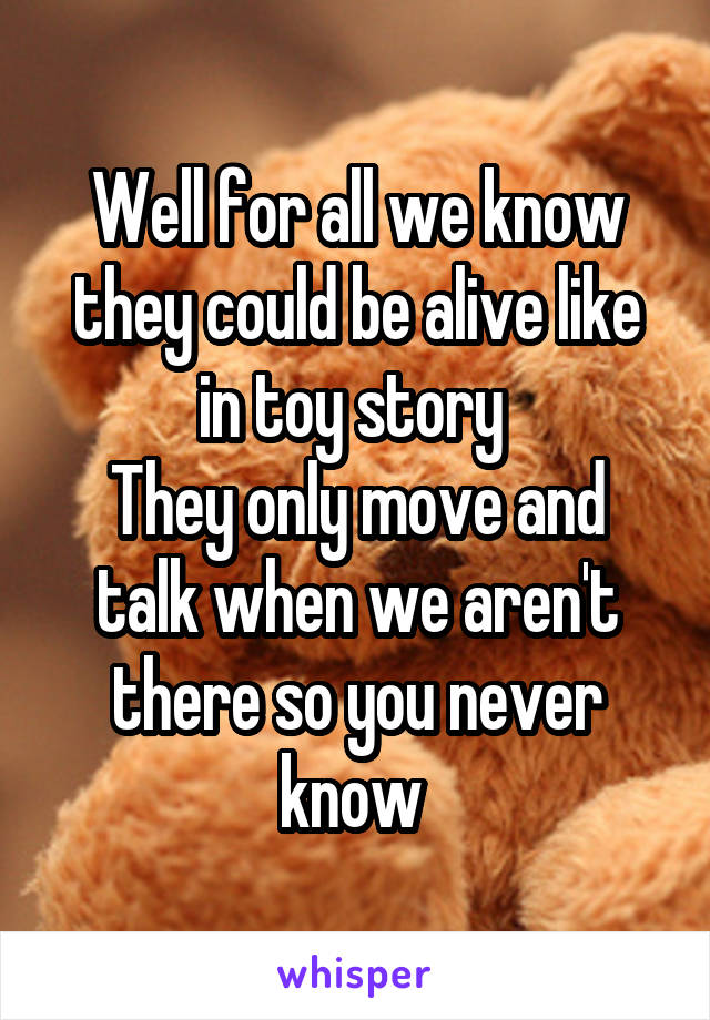 Well for all we know they could be alive like in toy story 
They only move and talk when we aren't there so you never know 