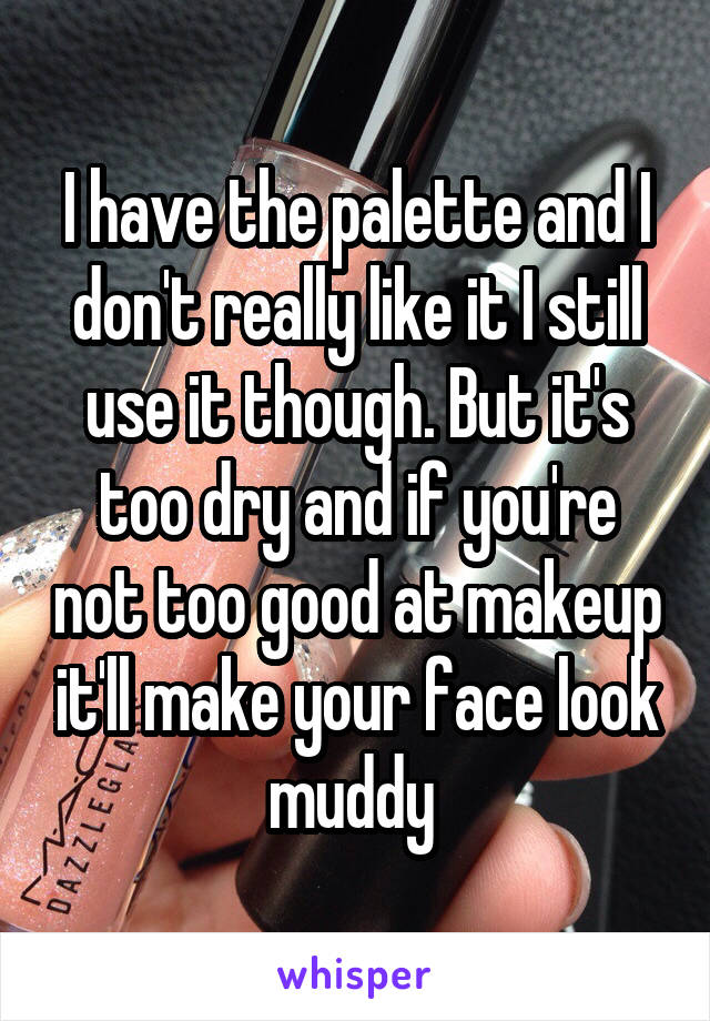 I have the palette and I don't really like it I still use it though. But it's too dry and if you're not too good at makeup it'll make your face look muddy 