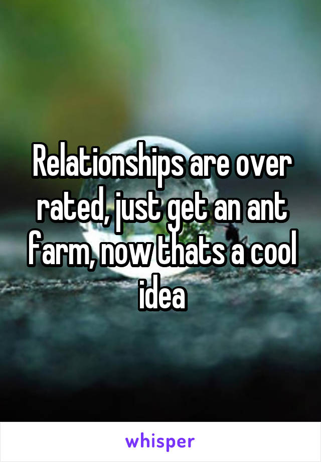 Relationships are over rated, just get an ant farm, now thats a cool idea