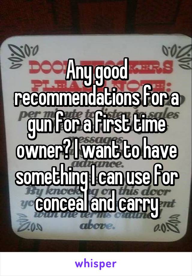 Any good recommendations for a gun for a first time owner? I want to have something I can use for conceal and carry