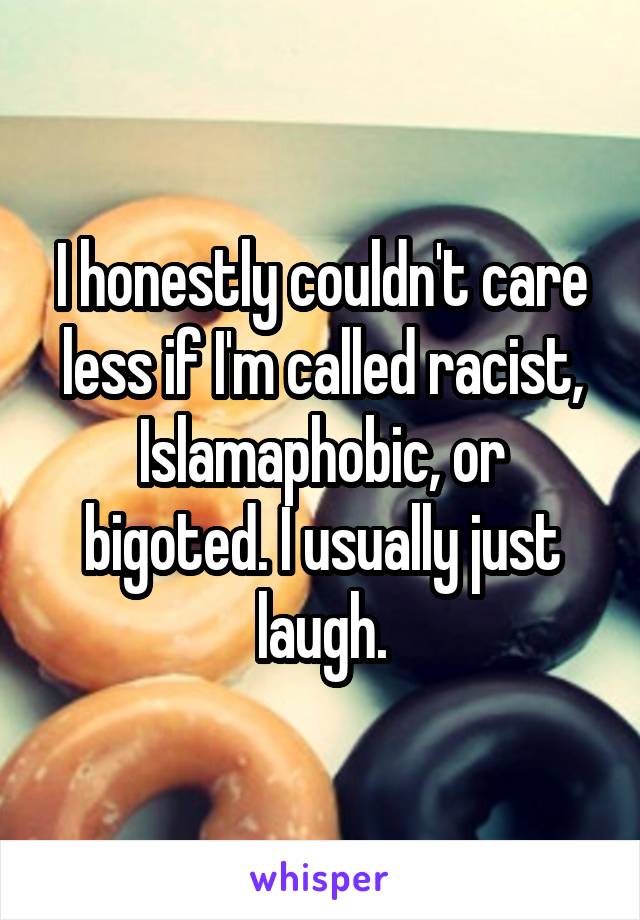 I honestly couldn't care less if I'm called racist, Islamaphobic, or bigoted. I usually just laugh.