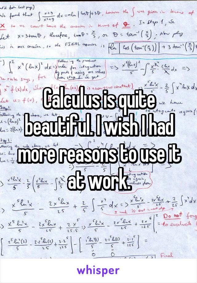 Calculus is quite beautiful. I wish I had more reasons to use it at work.