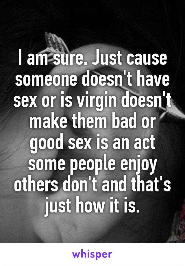 I am sure. Just cause someone doesn't have sex or is virgin doesn't make them bad or good sex is an act some people enjoy others don't and that's just how it is.