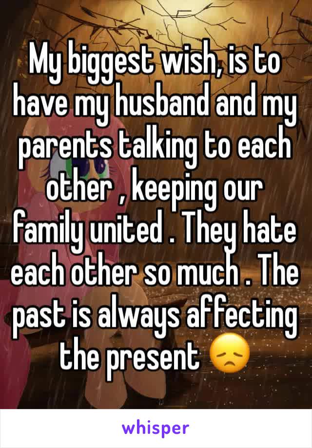 My biggest wish, is to have my husband and my parents talking to each other , keeping our family united . They hate each other so much . The past is always affecting the present 😞 