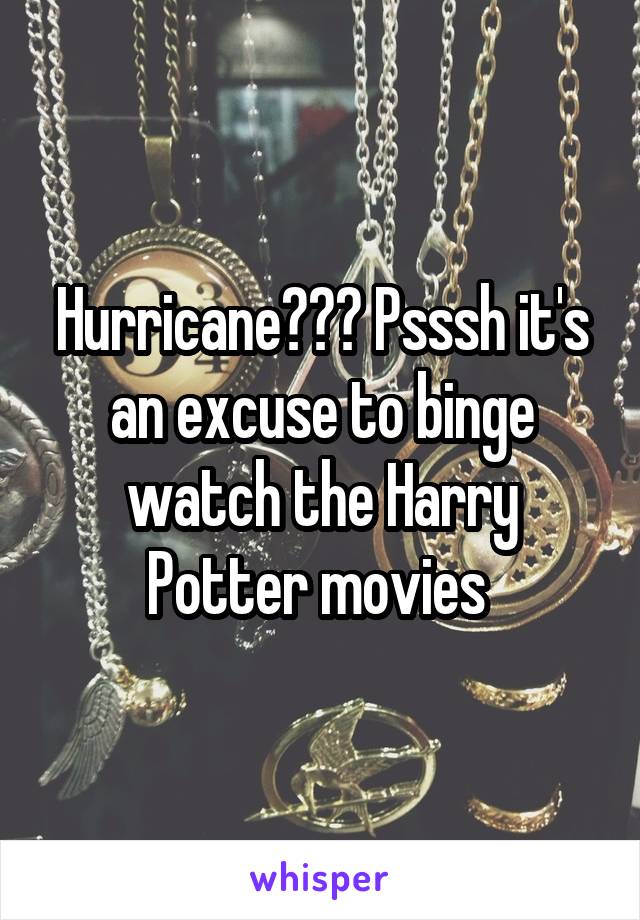 Hurricane??? Psssh it's an excuse to binge watch the Harry Potter movies 