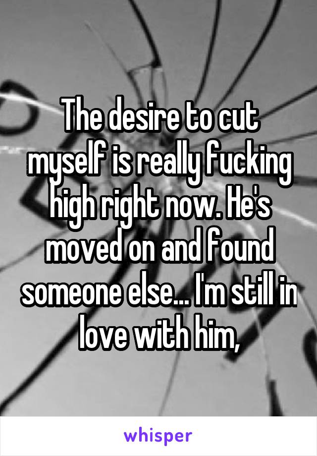 The desire to cut myself is really fucking high right now. He's moved on and found someone else... I'm still in love with him,