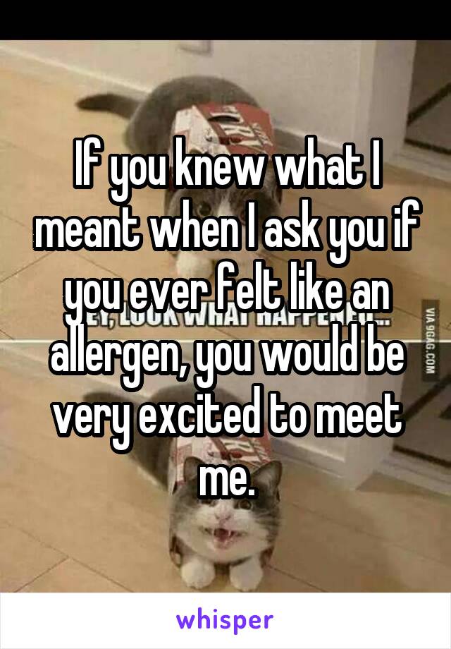 If you knew what I meant when I ask you if you ever felt like an allergen, you would be very excited to meet me.