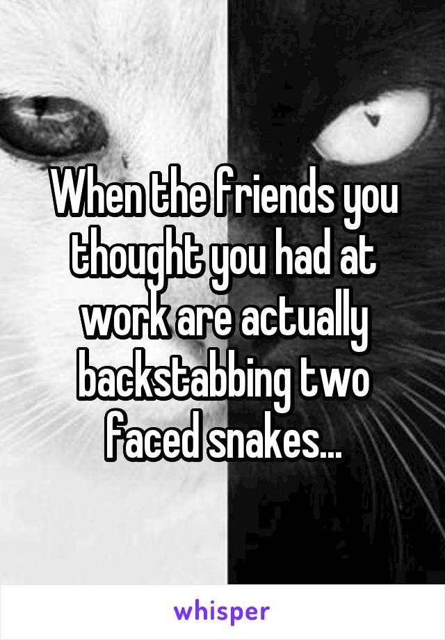 When the friends you thought you had at work are actually backstabbing two faced snakes...