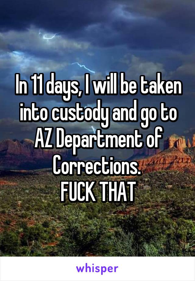 In 11 days, I will be taken into custody and go to AZ Department of Corrections. 
FUCK THAT