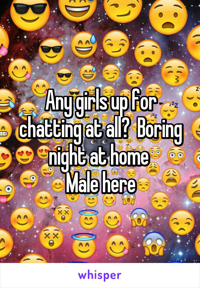 Any girls up for chatting at all?  Boring night at home 
Male here