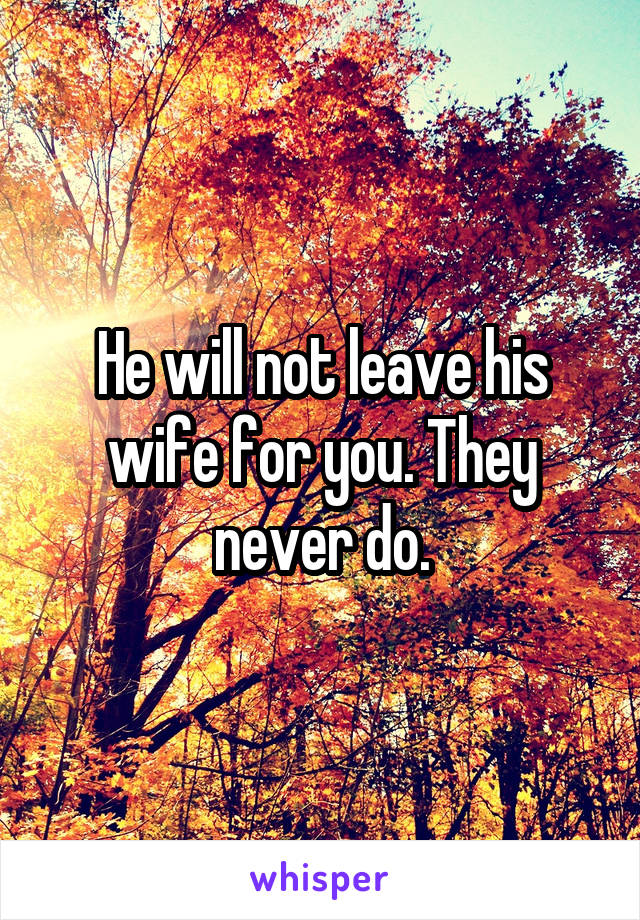 He will not leave his wife for you. They never do.