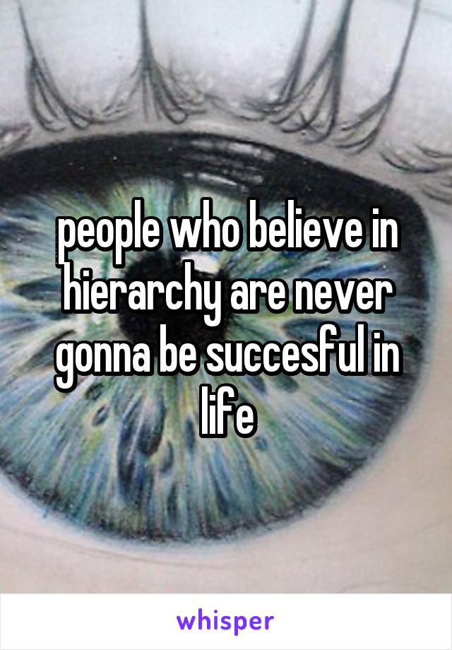 people who believe in hierarchy are never gonna be succesful in life