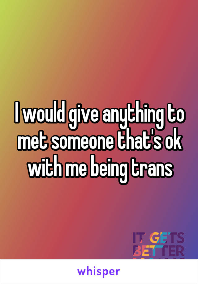 I would give anything to met someone that's ok with me being trans