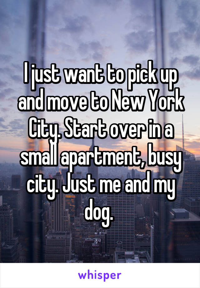 I just want to pick up and move to New York City. Start over in a small apartment, busy city. Just me and my dog. 