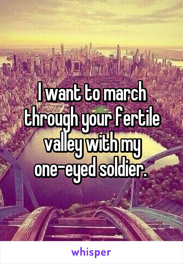 I want to march through your fertile valley with my one-eyed soldier. 