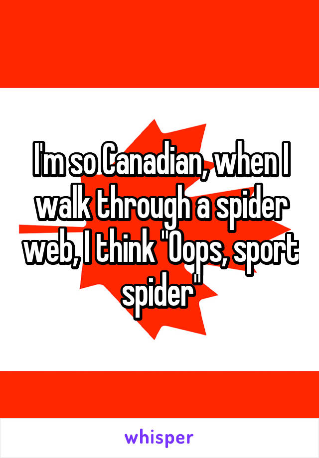 I'm so Canadian, when I walk through a spider web, I think "Oops, sport spider"