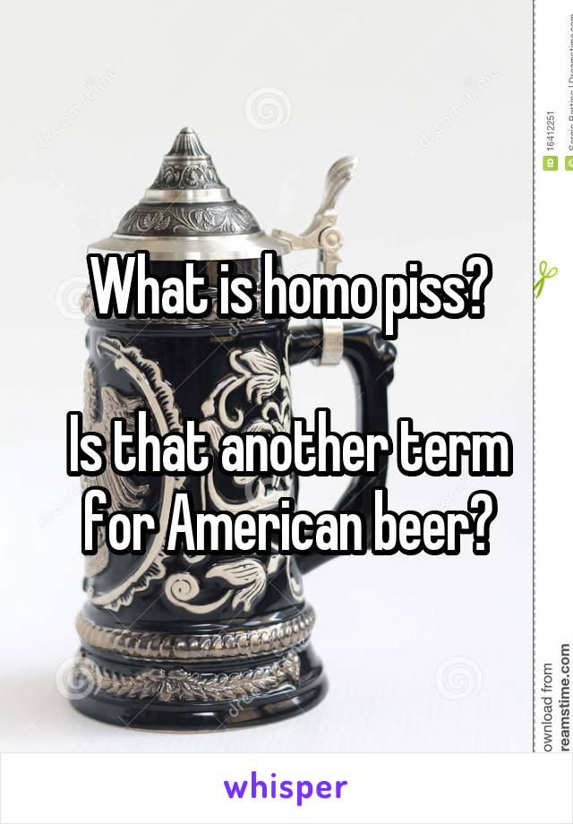 What is homo piss?

Is that another term for American beer?