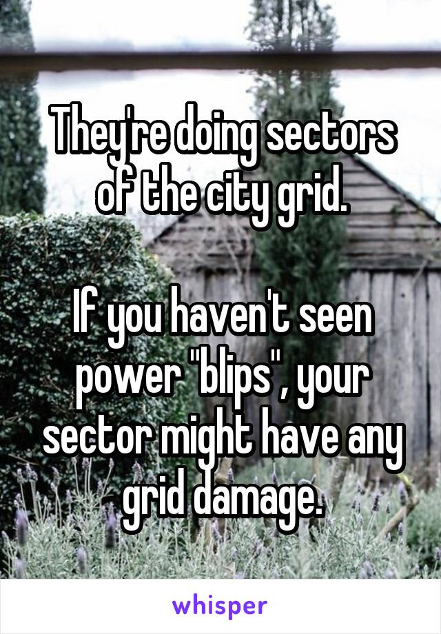 They're doing sectors of the city grid.

If you haven't seen power "blips", your sector might have any grid damage.