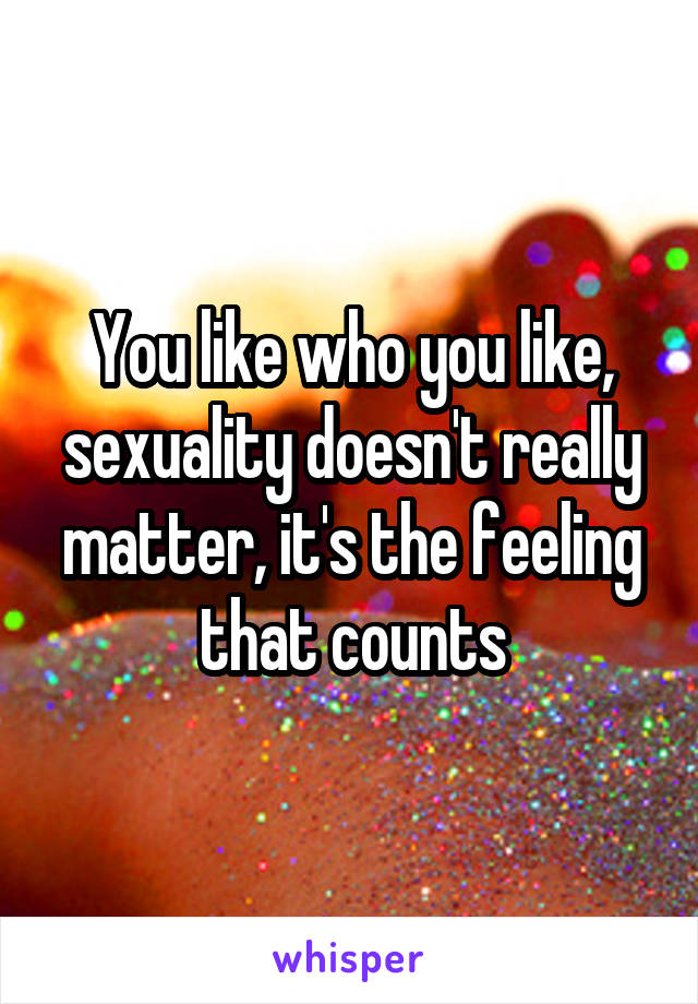 You like who you like, sexuality doesn't really matter, it's the feeling that counts