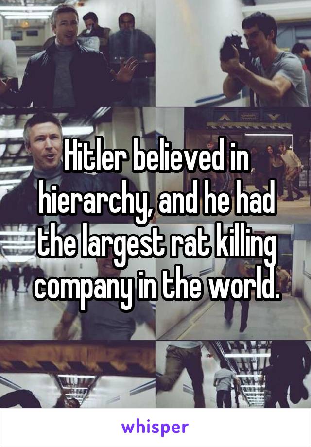 Hitler believed in hierarchy, and he had the largest rat killing company in the world.