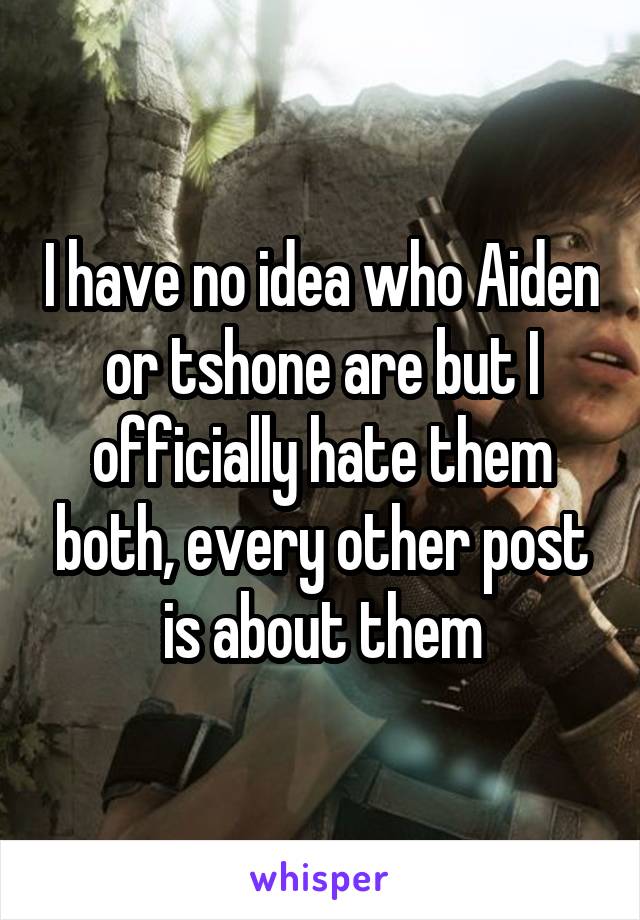 I have no idea who Aiden or tshone are but I officially hate them both, every other post is about them