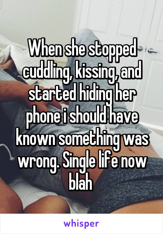 When she stopped cuddling, kissing, and started hiding her phone i should have known something was wrong. Single life now blah 