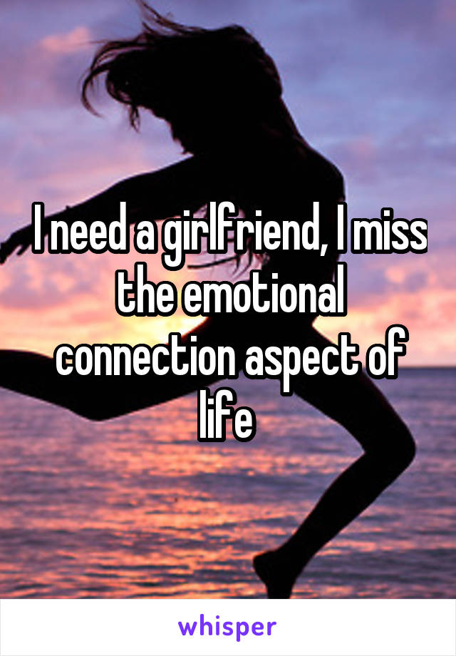 I need a girlfriend, I miss the emotional connection aspect of life 