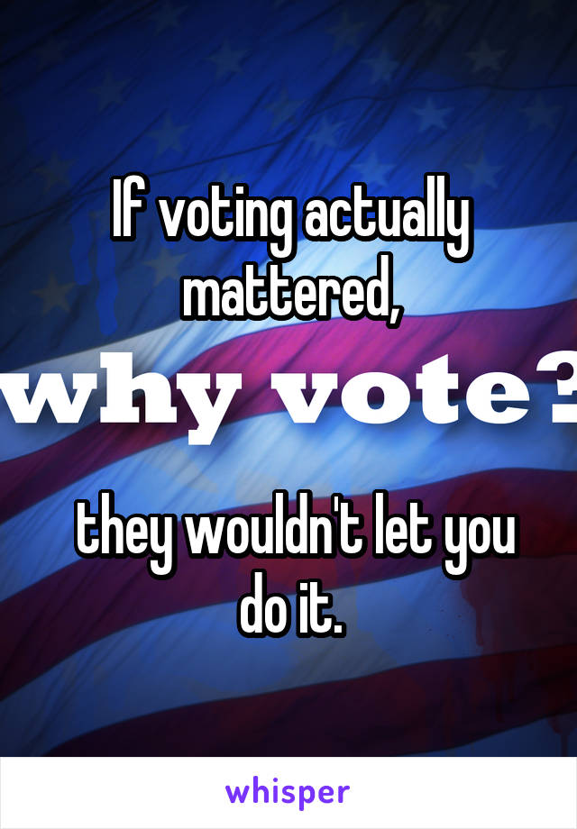 

If voting actually mattered,


 they wouldn't let you do it.

