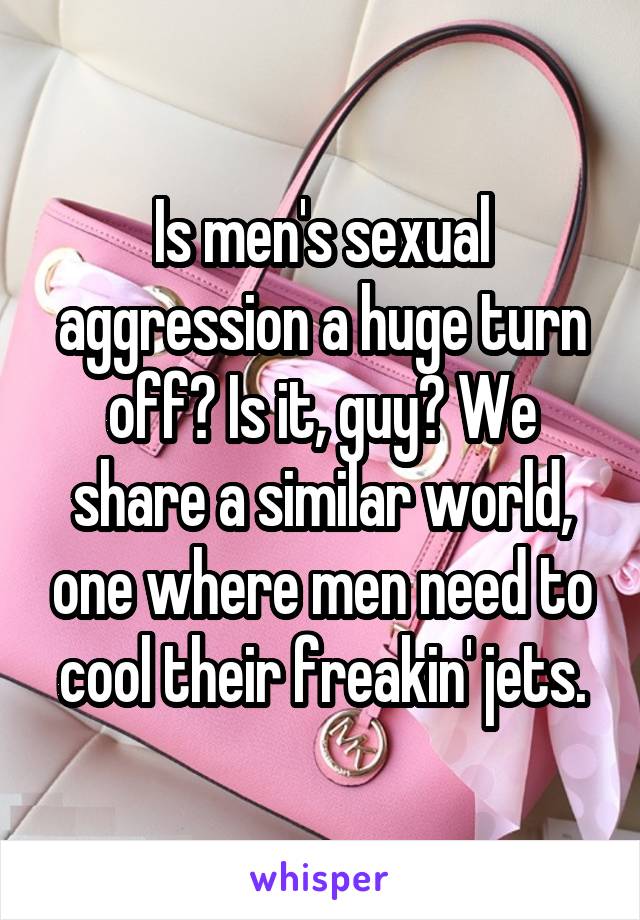 Is men's sexual aggression a huge turn off? Is it, guy? We share a similar world, one where men need to cool their freakin' jets.