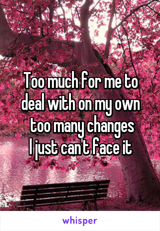 Too much for me to deal with on my own
 too many changes
 I just can't face it 