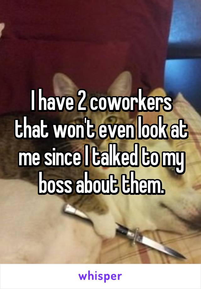 I have 2 coworkers that won't even look at me since I talked to my boss about them.