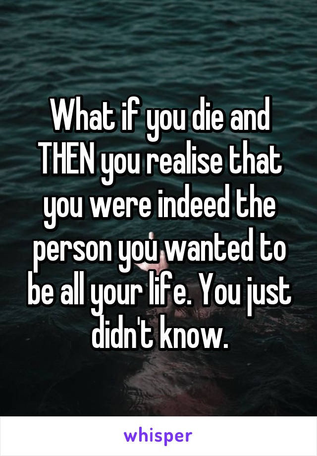 What if you die and THEN you realise that you were indeed the person you wanted to be all your life. You just didn't know.